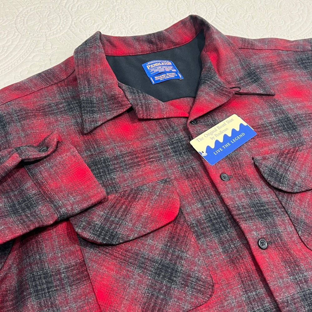 Pendleton Board Shirt Mens XXL Red Black Plaid Wool ButtonDown Vintage Deadstock